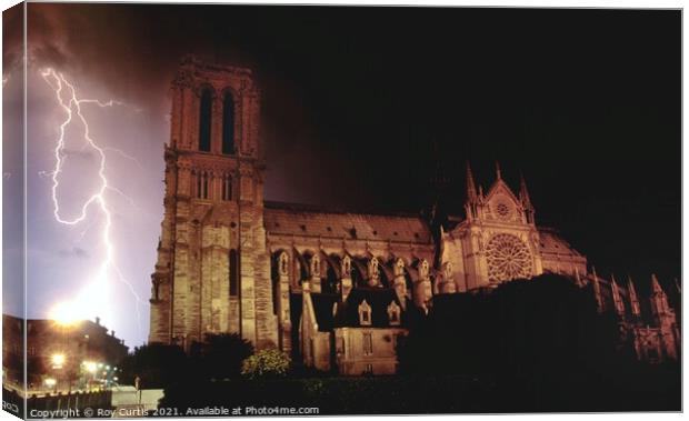 Notre Dame Lightning Canvas Print by Roy Curtis