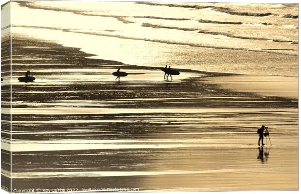 Beach Silhouettes Canvas Print by Roy Curtis