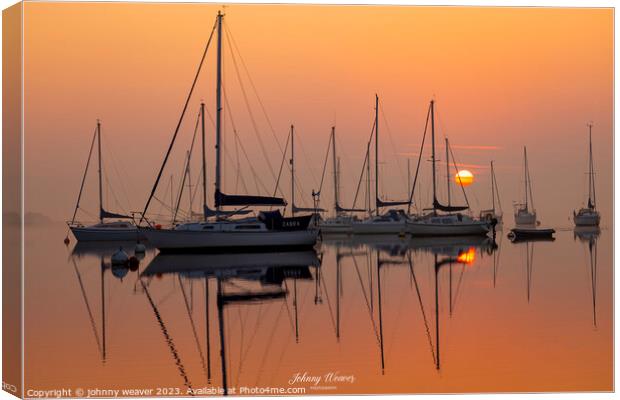 Golden Sunrise Boats River Crouch Essex Canvas Print by johnny weaver