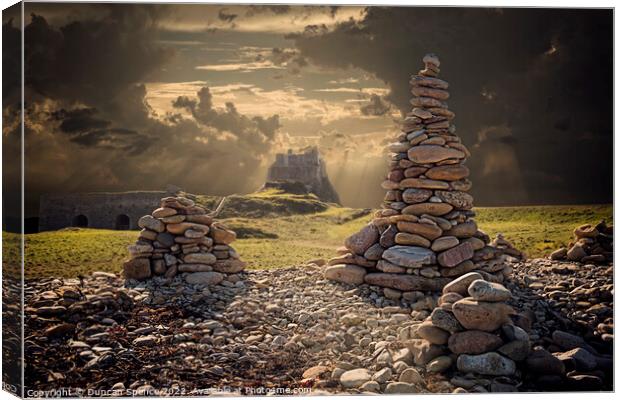 Holy Island rock piles Canvas Print by Duncan Spence