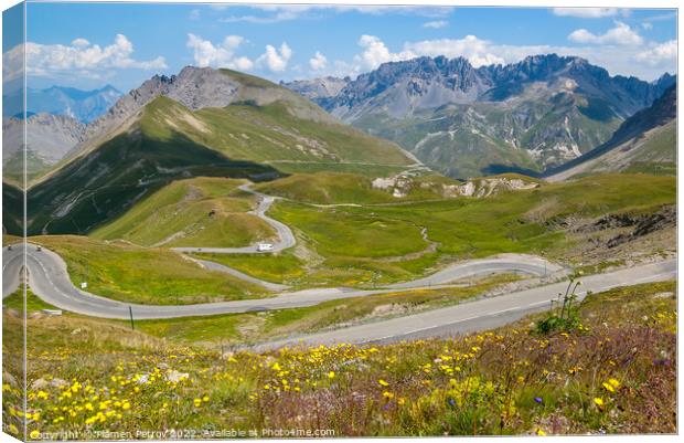 Serpentine road in French Alps.  Canvas Print by Plamen Petrov