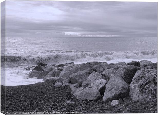 Rocky Wave Breakers on West Sussex Coastline Canvas Print by Elaine Anne Baxter