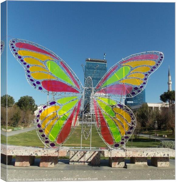 Stained Glass Butterfly Sculpture  Canvas Print by Elaine Anne Baxter