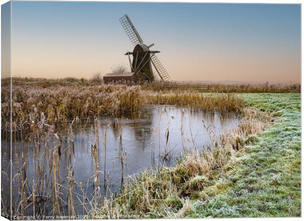 The Frozen Charm of Herringfleet Mill Canvas Print by Terry Newman