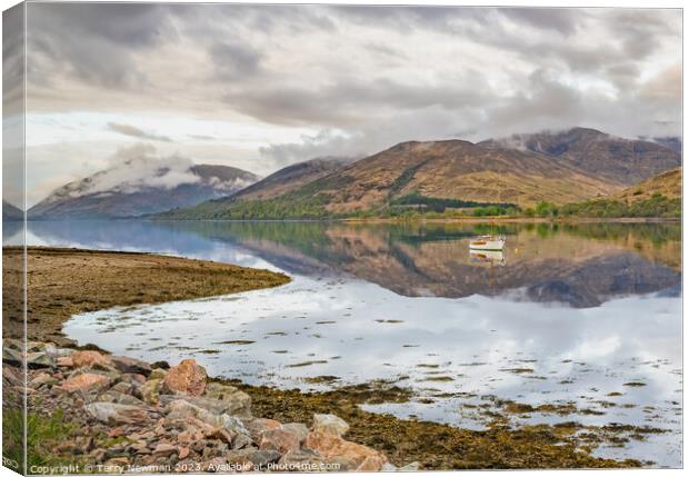 Serenity in the Scottish Loch Canvas Print by Terry Newman