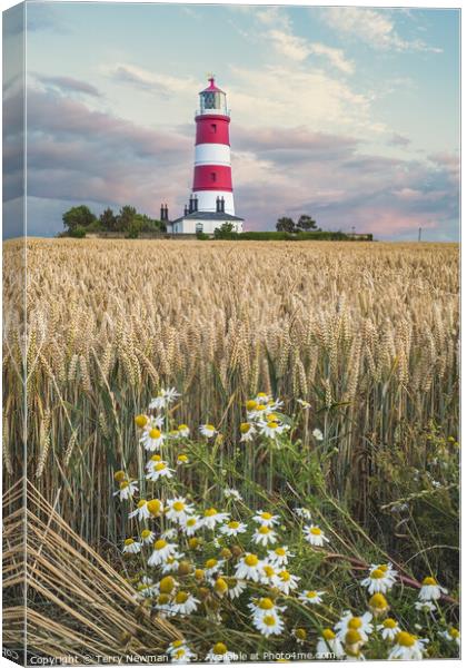 Happisburgh Lighthouse at Sunset Canvas Print by Terry Newman