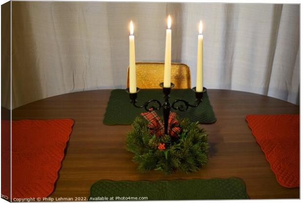 Christmas Candle Centerpiece Canvas Print by Philip Lehman