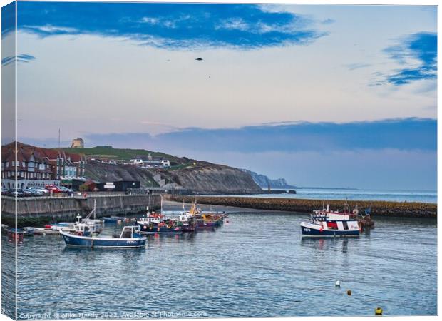 Folkestone Harbour and sea wall section Canvas Print by Mike Hardy