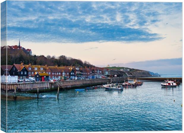 Folkestone Harbour Seafront and boat slipway launch Canvas Print by Mike Hardy
