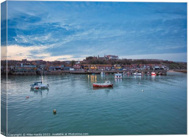 Folkestone Harbour Boats at Dusk Canvas Print by Mike Hardy
