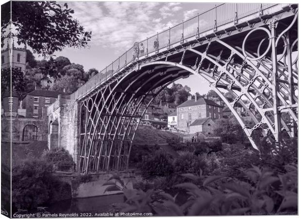 View of Ironbridge on a Sunny Day  in Mono Canvas Print by Pamela Reynolds