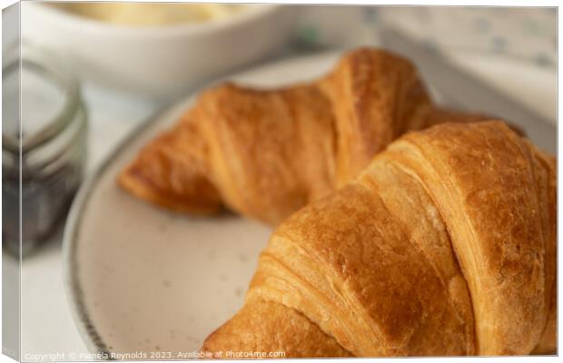 French Breakfast with two fresh Croissants Canvas Print by Pamela Reynolds