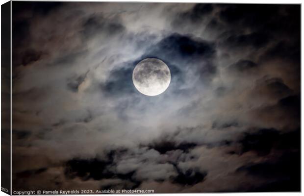 Night Time  Cloudscape with Blue Moon Canvas Print by Pamela Reynolds