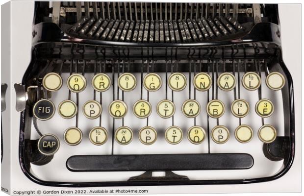 Typewriter keys rearranged to say 'Original Portable Laptop' Canvas Print by Gordon Dixon