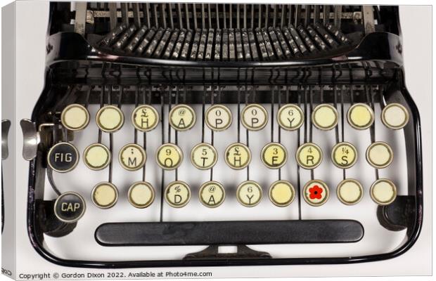'Happy Mother's Day' (with flower icon) on rearranged keys of an antique typewriter Canvas Print by Gordon Dixon