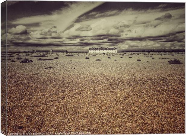 Shingle Street Suffolk,Beach & Cottages Canvas Print by Nick Edwards