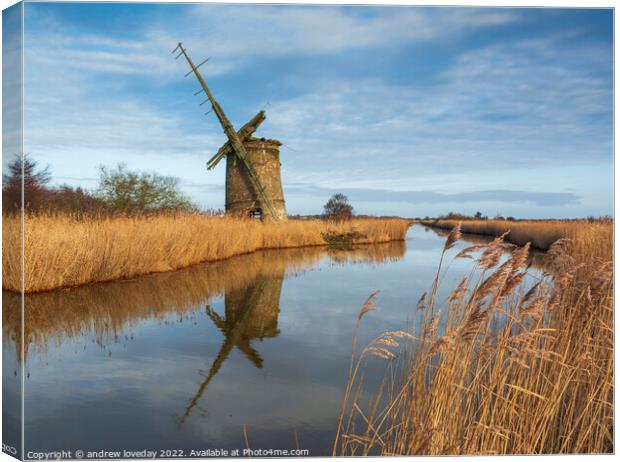 Brograve mill, Norfolk broads Canvas Print by andrew loveday