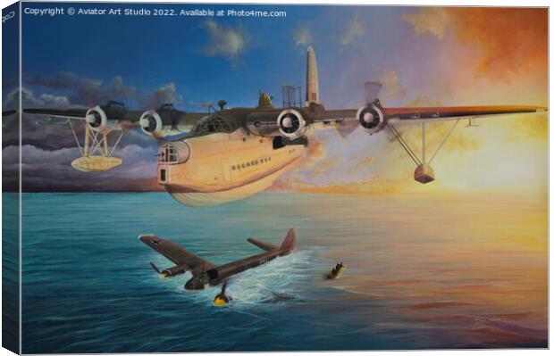 Dawn Discovery - RAF Short Sunderland and Junkers 88 Canvas Print by Aviator Art Studio