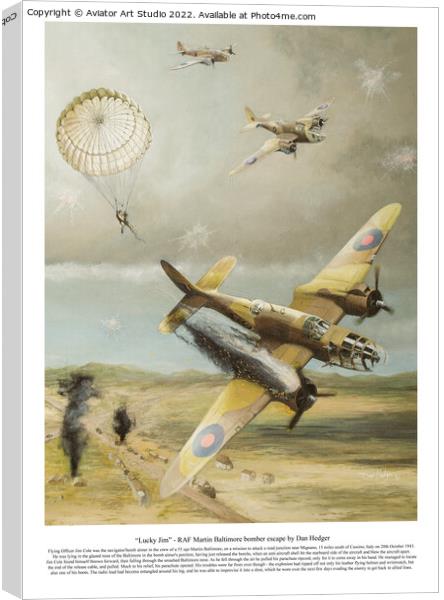 “Lucky Jim” - RAF Martin Baltimore bomber escape by Dan Hedger Canvas Print by Aviator Art Studio