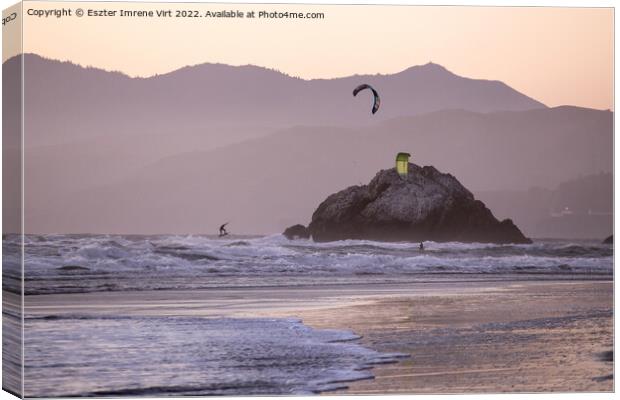 Wind surfers on the Pacific Oean near San Francisco Canvas Print by Eszter Imrene Virt