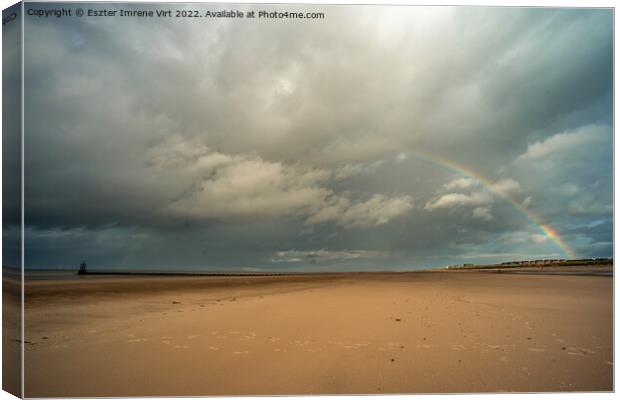 Rainbow after a storm at Crosby Beach, Merseyside Canvas Print by Eszter Imrene Virt