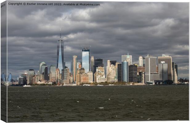 Skyline of Manhattan on a stormy day Canvas Print by Eszter Imrene Virt