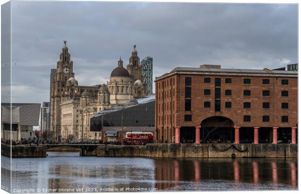 Royal Liver Building and Royal Albert Dock in Liverpool Canvas Print by Eszter Imrene Virt