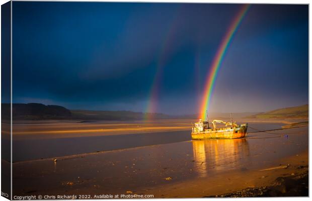 Rainbow Over The Vicky Leigh at Ferryside Canvas Print by Chris Richards