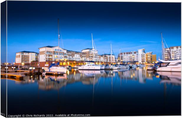 Sovereign Harbour, Eastbourne at Night Canvas Print by Chris Richards