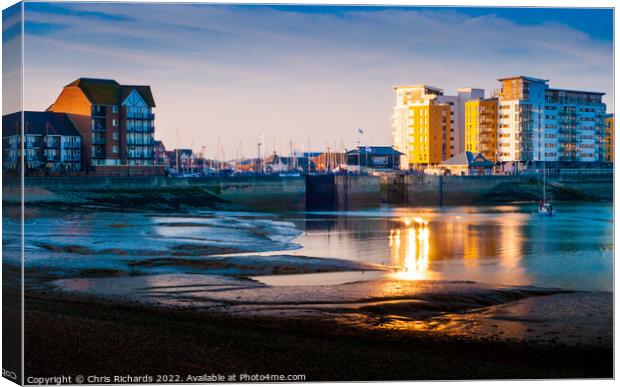 Eastbourne Harbour at Sunset Canvas Print by Chris Richards