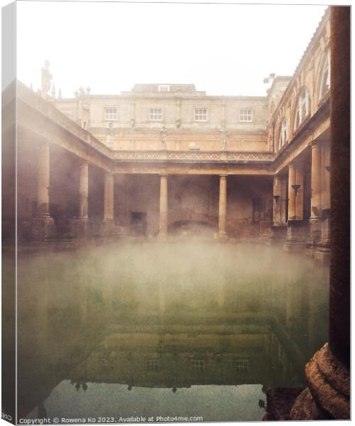 Steamy Roman Bath in Snowy Winter Day Canvas Print by Rowena Ko