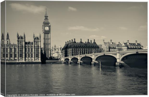 View of London's famous Houses Of Parliament Big Ben in sepia colors Canvas Print by Catalina Morales