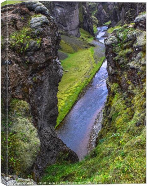 A large Canyon over a rocky cliff. Canvas Print by Hörður Vilhjálmsson