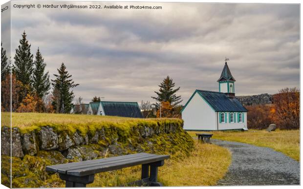 Thingvellir’s parish church. Canvas Print by Hörður Vilhjálmsson