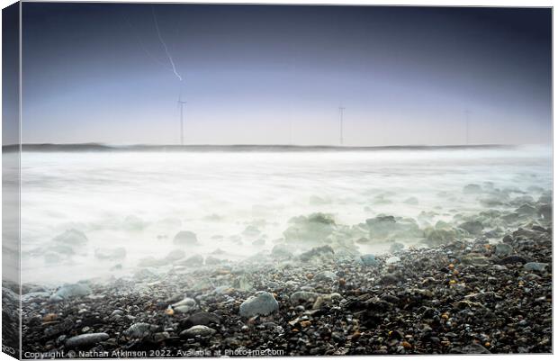 Lightning offshore at Redcar Canvas Print by Nathan Atkinson