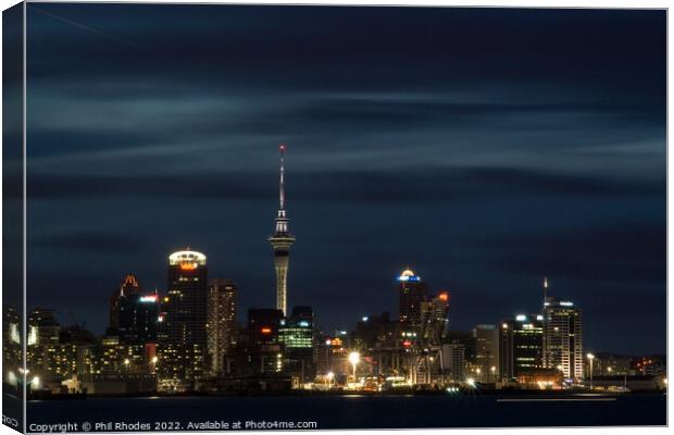Auckland Skyline by Night Canvas Print by Phil Rhodes