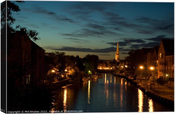 Norwich Riverside by Night Canvas Print by Phil Rhodes