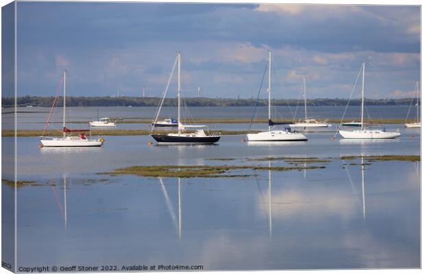 Yachts Moored In Keyhaven Canvas Print by Geoff Stoner
