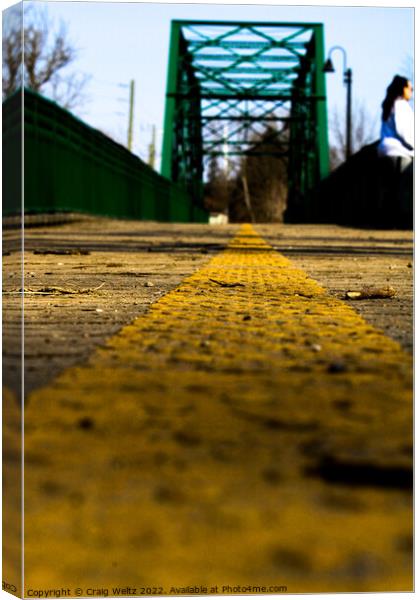 Green Iron walking bridge in London Canvas Print by Craig Weltz
