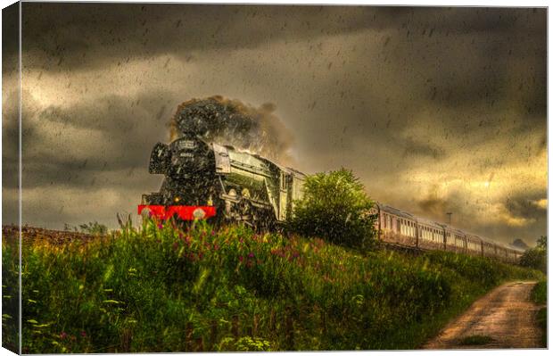 Flying Scotsman Steams on Through Torrential Rain Canvas Print by DAVID FRANCIS