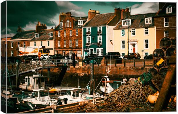 Colourful Houses at Arbroath Harbour Scotland Canvas Print by DAVID FRANCIS