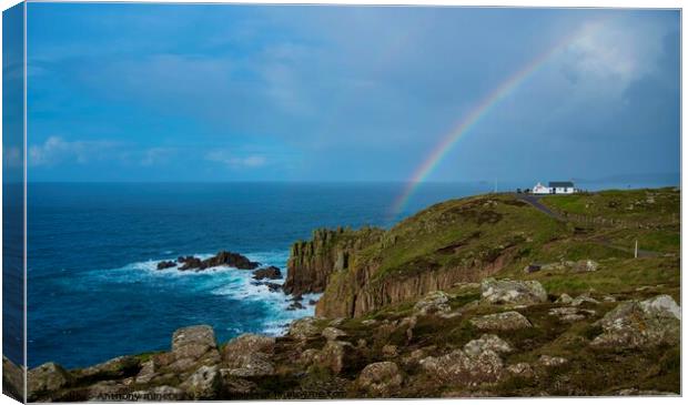 Rainbow. over Lands End Cornwall  Canvas Print by Anthony miners
