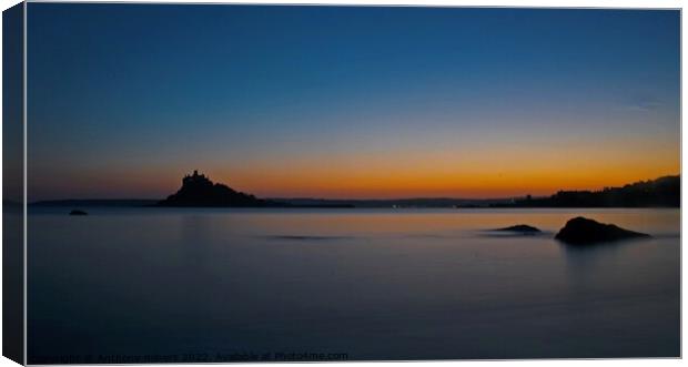 Beautiful Sun set over St.Michaels Mount Cornwall .  Canvas Print by Anthony miners