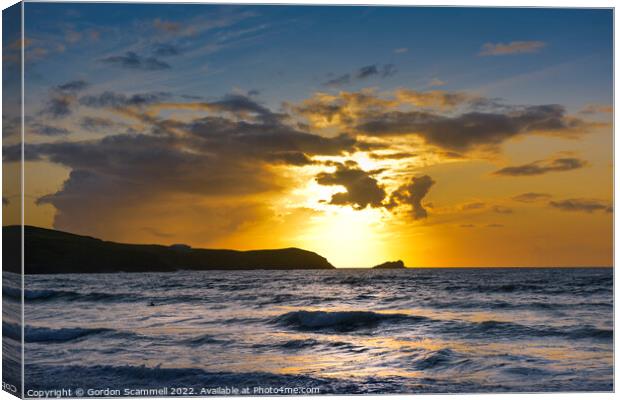 A beautiful intense sunset over Fistral Bay in New Canvas Print by Gordon Scammell