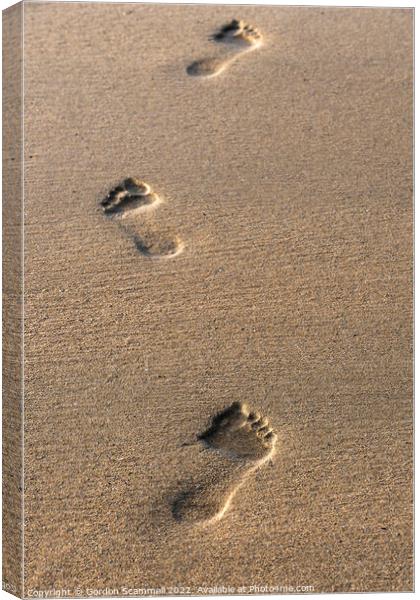 Footprints in the sand on Fistral Beach in Newquay Canvas Print by Gordon Scammell