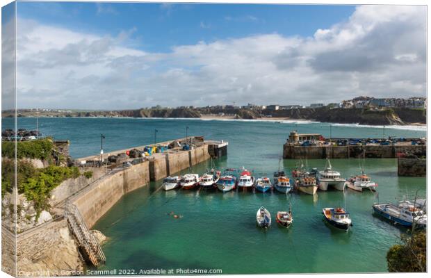 The quaint picturesque Newquay harbour in Cornwall Canvas Print by Gordon Scammell