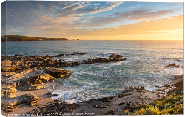 A spectacular sunset over Fistral Bay in Cornwall. Canvas Print by Gordon Scammell