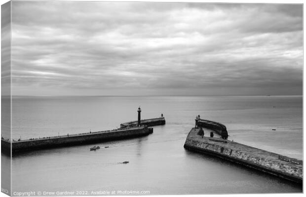 Whitby Piers  Canvas Print by Drew Gardner