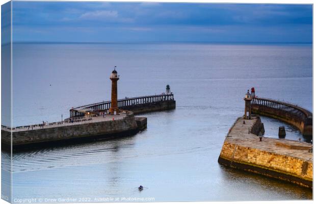 Whitby Piers  Canvas Print by Drew Gardner