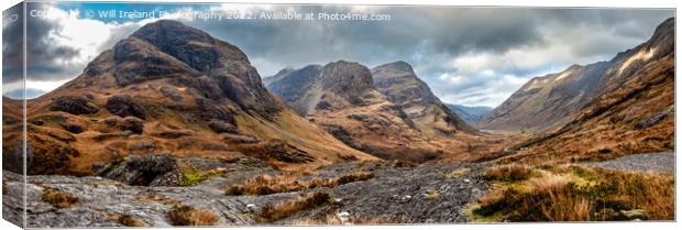 A Panorama of Glencoe and the Famous"Three Sisters Canvas Print by Will Ireland Photography